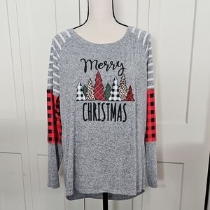 Gray Merry Christmas Long Sleeve Top - P2P 22.5"